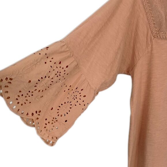 Sonoma Mesh Embroidered Top 3X Eyelet Camel Color Jersey Knit Boho Chic Western. - Picture 7 of 16